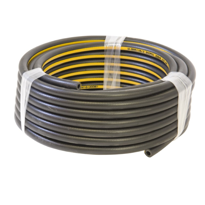 BLK Rubber YELL Stripe Air Hose 8mmIDx15M8mm ID x 15M / 300 PSI / 20 Bar
