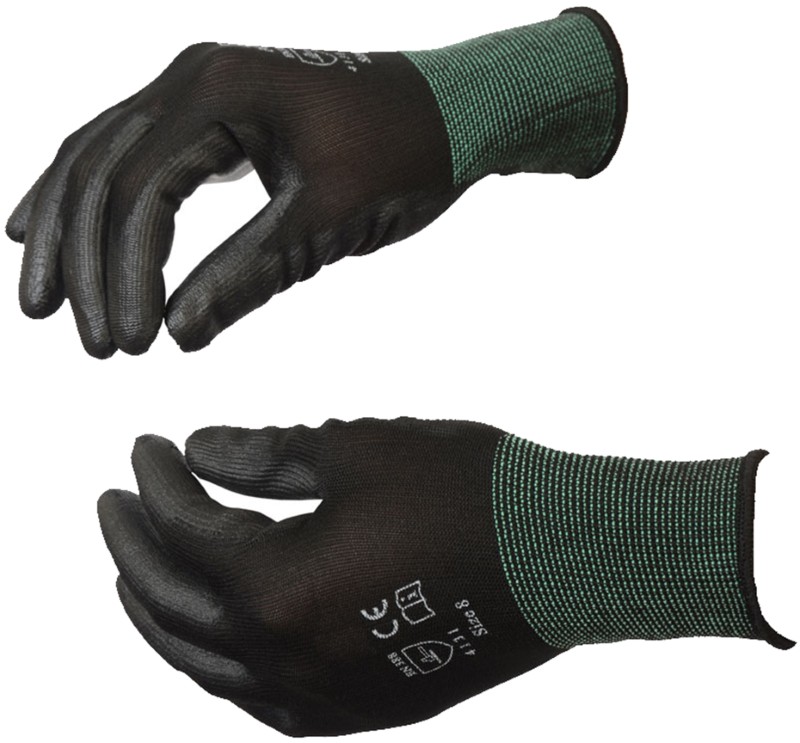 Black PU Coated Glove EN388 Medium Pk10pr