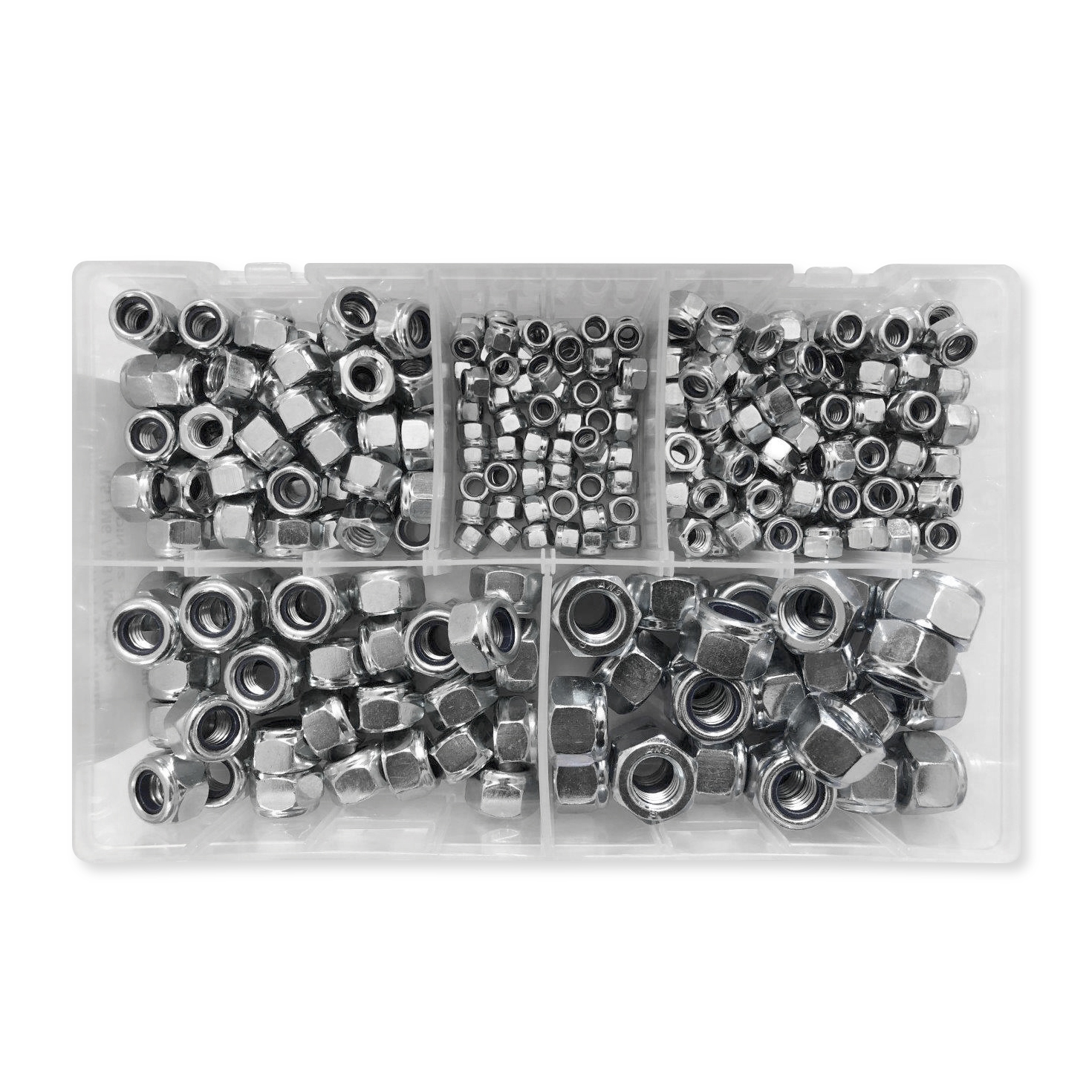 Assorted Metric Nyloc Steel Nuts Box300pc M5 M6 M8 M10 M12 sizes