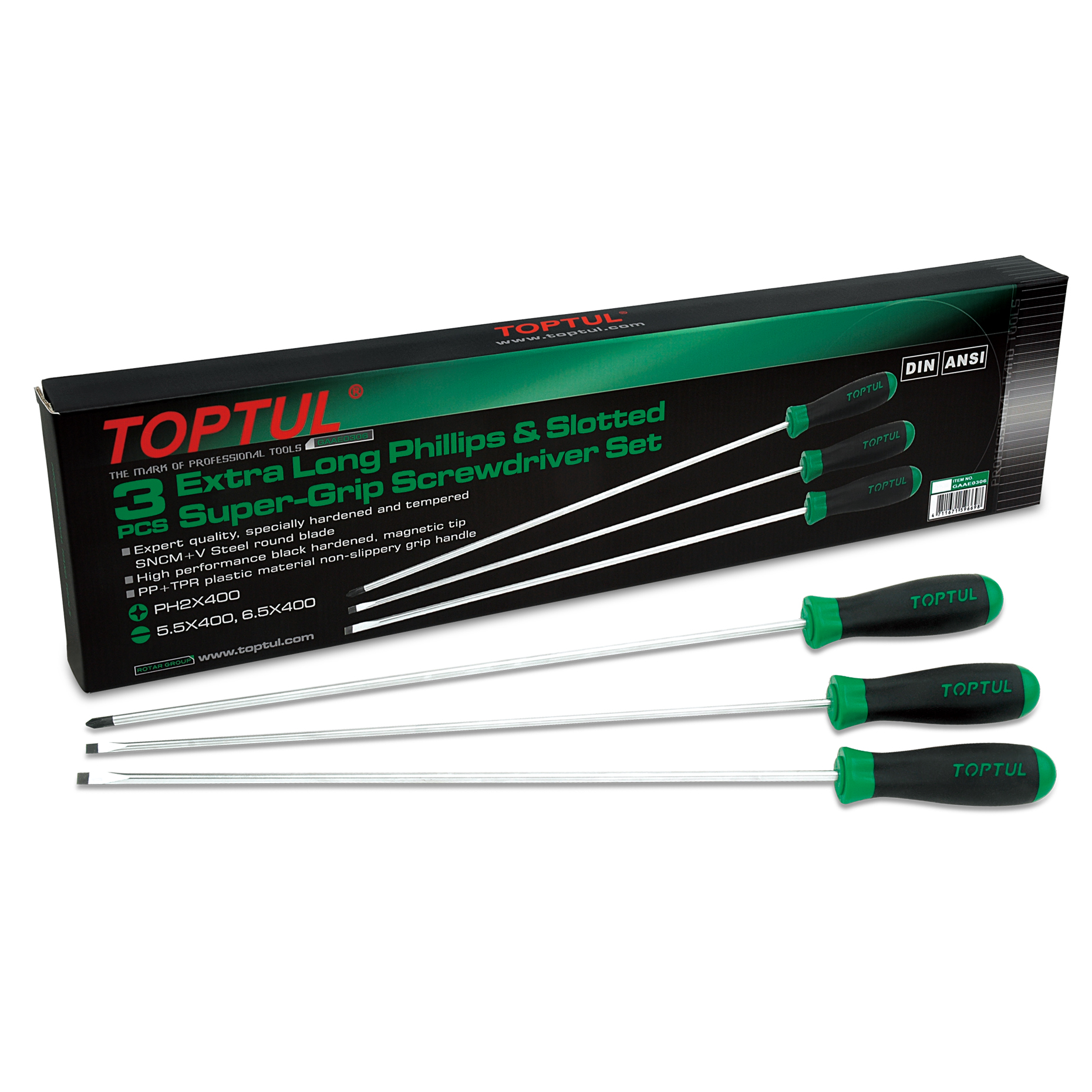 3 Pce Slotted & Phillips X-Long S/D SetSlotted 5.5x400 6.5x400 PH2x400