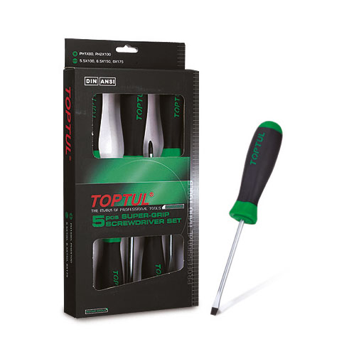 5 Pce Slotted & Phillips Super-Grip Screwdriver Set