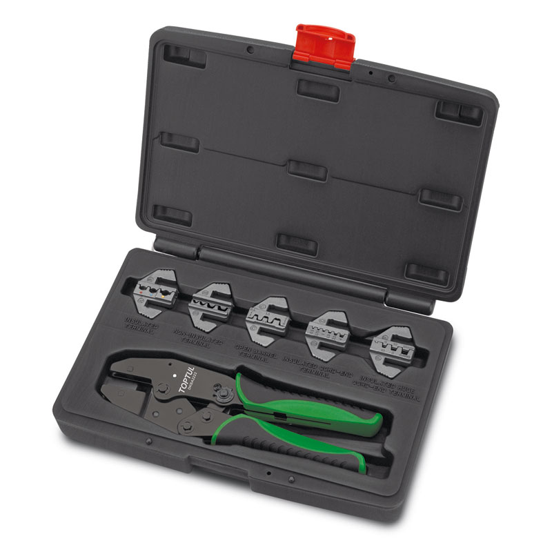 6 pce Ratchet Crimping Tool Set c/w Quick Change Alloy Steel Crimping Jaws